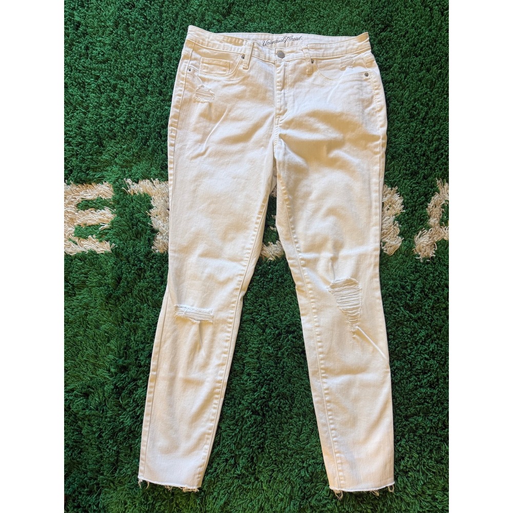 Universal Thread‎ White Distressed Skinny Jeans Size 12/31R Raw Hem High Rise